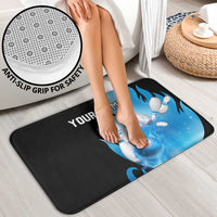 Blue Flame Bowling Ball and Pins Design Bathroom Set with Smoke Effects and Custom Team Name Text - Wonder Print Shop