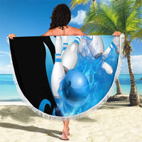 Blue Flame Bowling Ball and Pins Design Beach Blanket with Smoke Effects and Custom Team Name Text - Wonder Print Shop