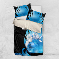 Blue Flame Bowling Ball and Pins Design Bedding Set with Smoke Effects and Custom Team Name Text - Wonder Print Shop