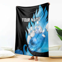 Blue Flame Bowling Ball and Pins Design Blanket with Smoke Effects and Custom Team Name Text - Wonder Print Shop