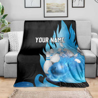 Blue Flame Bowling Ball and Pins Design Blanket with Smoke Effects and Custom Team Name Text - Wonder Print Shop