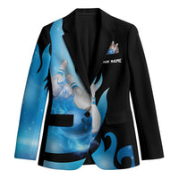 Blue Flame Bowling Ball and Pins Design Blazer with Smoke Effects and Custom Team Name Text - Wonder Print Shop