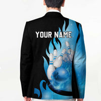 Blue Flame Bowling Ball and Pins Design Blazer with Smoke Effects and Custom Team Name Text - Wonder Print Shop