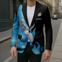 Blue Flame Bowling Ball and Pins Design Blazer with Smoke Effects and Custom Team Name Text - Wonder Print Shop