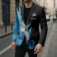 Blue Flame Bowling Ball and Pins Design Blazer with Smoke Effects and Custom Team Name Text - Wonder Print Shop