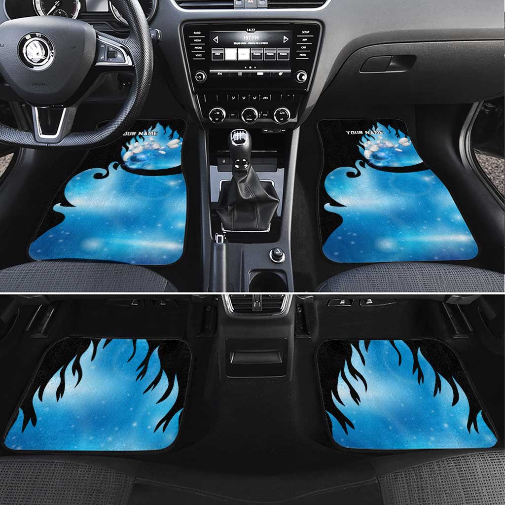 Blue Flame Bowling Ball and Pins Design Car Mats with Smoke Effects and Custom Team Name Text - Wonder Print Shop