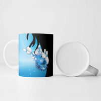 Blue Flame Bowling Ball and Pins Design Ceramic Mug with Smoke Effects and Custom Team Name Text - Wonder Print Shop