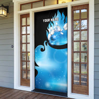 Blue Flame Bowling Ball and Pins Design Door Cover with Smoke Effects and Custom Team Name Text - Wonder Print Shop