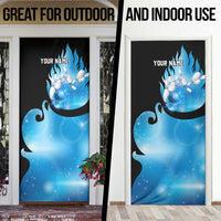 Blue Flame Bowling Ball and Pins Design Door Cover with Smoke Effects and Custom Team Name Text - Wonder Print Shop