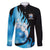 Blue Flame Bowling Ball and Pins Design Family Matching Summer Maxi Dress and Hawaiian Shirt with Smoke Effects and Custom Team Name Text - Wonder Print Shop