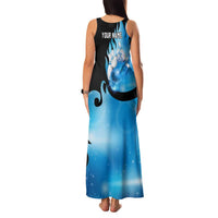 Blue Flame Bowling Ball and Pins Design Family Matching Tank Maxi Dress and Hawaiian Shirt with Smoke Effects and Custom Team Name Text - Wonder Print Shop