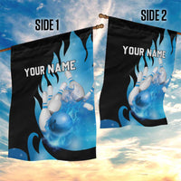Blue Flame Bowling Ball and Pins Design Garden Flag with Smoke Effects and Custom Team Name Text - Wonder Print Shop