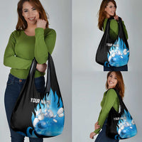 Blue Flame Bowling Ball and Pins Design Grocery Bag with Smoke Effects and Custom Team Name Text - Wonder Print Shop