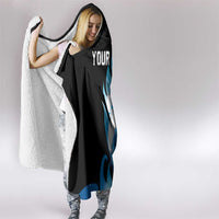 Blue Flame Bowling Ball and Pins Design Hooded Blanket with Smoke Effects and Custom Team Name Text - Wonder Print Shop