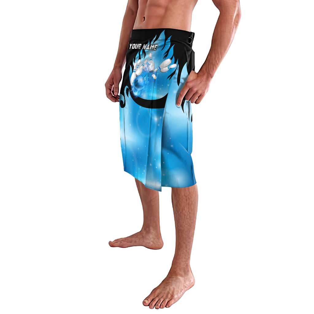 Blue Flame Bowling Ball and Pins Design Lavalava with Smoke Effects and Custom Team Name Text - Wonder Print Shop