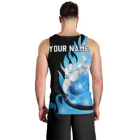 Blue Flame Bowling Ball and Pins Design Men Tank Top with Smoke Effects and Custom Team Name Text - Wonder Print Shop