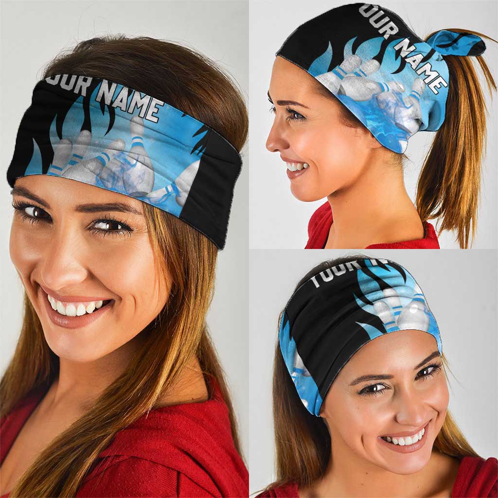 Blue Flame Bowling Ball and Pins Design Neck Gaiter with Smoke Effects TS04