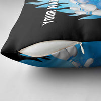 Blue Flame Bowling Ball and Pins Design Pillow Cover with Smoke Effects and Custom Team Name Text - Wonder Print Shop