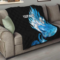 Blue Flame Bowling Ball and Pins Design Quilt with Smoke Effects and Custom Team Name Text - Wonder Print Shop
