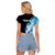 Blue Flame Bowling Ball and Pins Design Raglan Cropped T Shirt with Smoke Effects and Custom Team Name Text - Wonder Print Shop