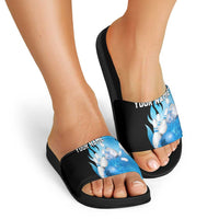 Blue Flame Bowling Ball and Pins Design Slide Sandals with Smoke Effects and Custom Team Name Text - Wonder Print Shop