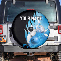 Blue Flame Bowling Ball and Pins Design Spare Tire Cover with Smoke Effects and Custom Team Name Text - Wonder Print Shop