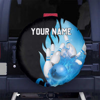 Blue Flame Bowling Ball and Pins Design Spare Tire Cover with Smoke Effects and Custom Team Name Text - Wonder Print Shop