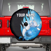Blue Flame Bowling Ball and Pins Design Spare Tire Cover with Smoke Effects and Custom Team Name Text - Wonder Print Shop