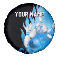 Blue Flame Bowling Ball and Pins Design Spare Tire Cover with Smoke Effects and Custom Team Name Text - Wonder Print Shop