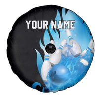 Blue Flame Bowling Ball and Pins Design Spare Tire Cover with Smoke Effects and Custom Team Name Text - Wonder Print Shop