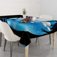 Blue Flame Bowling Ball and Pins Design Tablecloth with Smoke Effects and Custom Team Name Text - Wonder Print Shop
