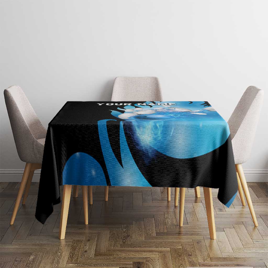 Blue Flame Bowling Ball and Pins Design Tablecloth with Smoke Effects and Custom Team Name Text - Wonder Print Shop