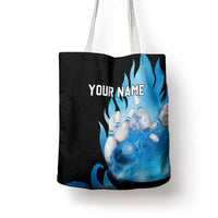 Blue Flame Bowling Ball and Pins Design Tote Bag with Smoke Effects and Custom Team Name Text - Wonder Print Shop