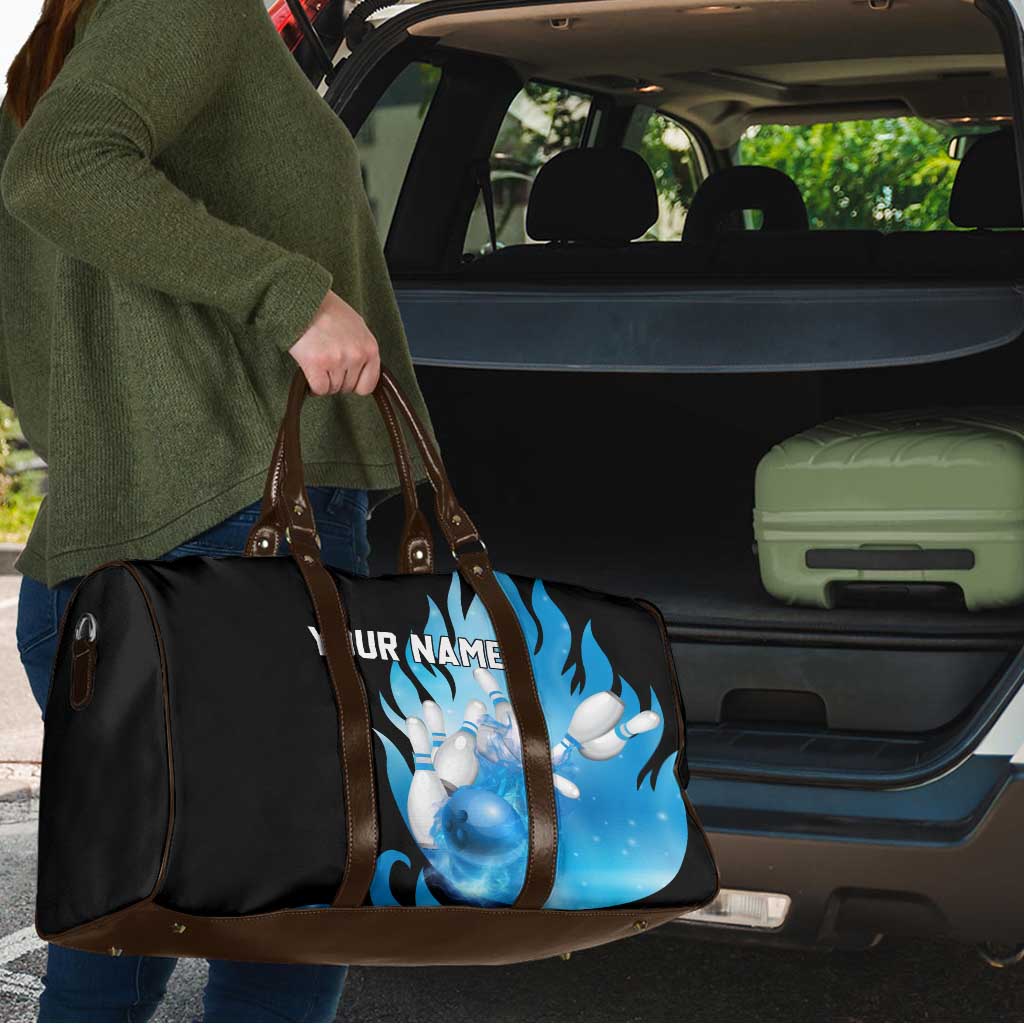 Blue Flame Bowling Ball and Pins Design Travel Bag with Smoke Effects and Custom Team Name Text - Wonder Print Shop