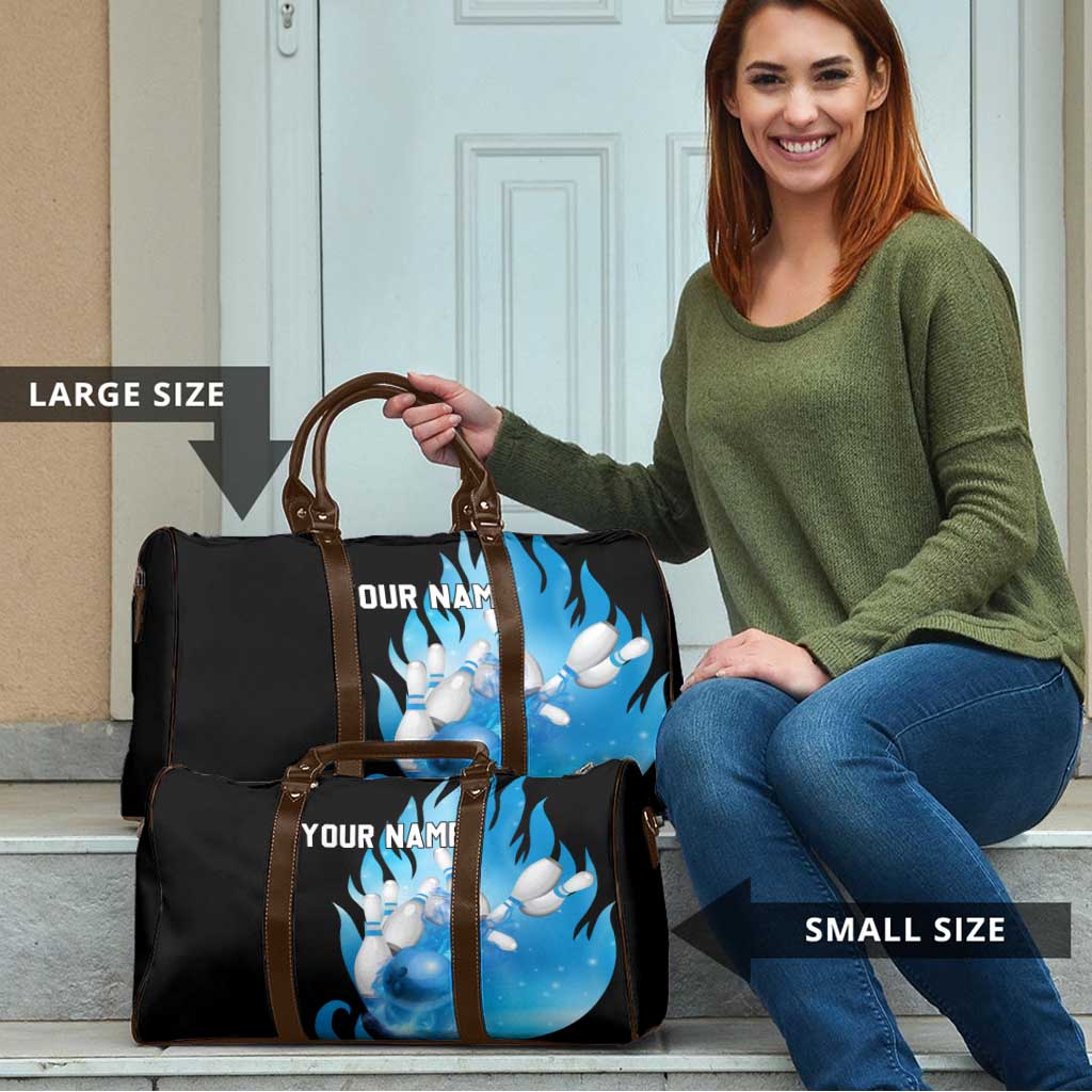 Blue Flame Bowling Ball and Pins Design Travel Bag with Smoke Effects and Custom Team Name Text - Wonder Print Shop