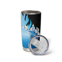 Blue Flame Bowling Ball and Pins Design Tumbler Cup with Smoke Effects and Custom Team Name Text - Wonder Print Shop