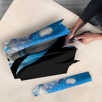 Blue Flame Bowling Ball and Pins Design Umbrella with Smoke Effects and Custom Team Name Text - Wonder Print Shop