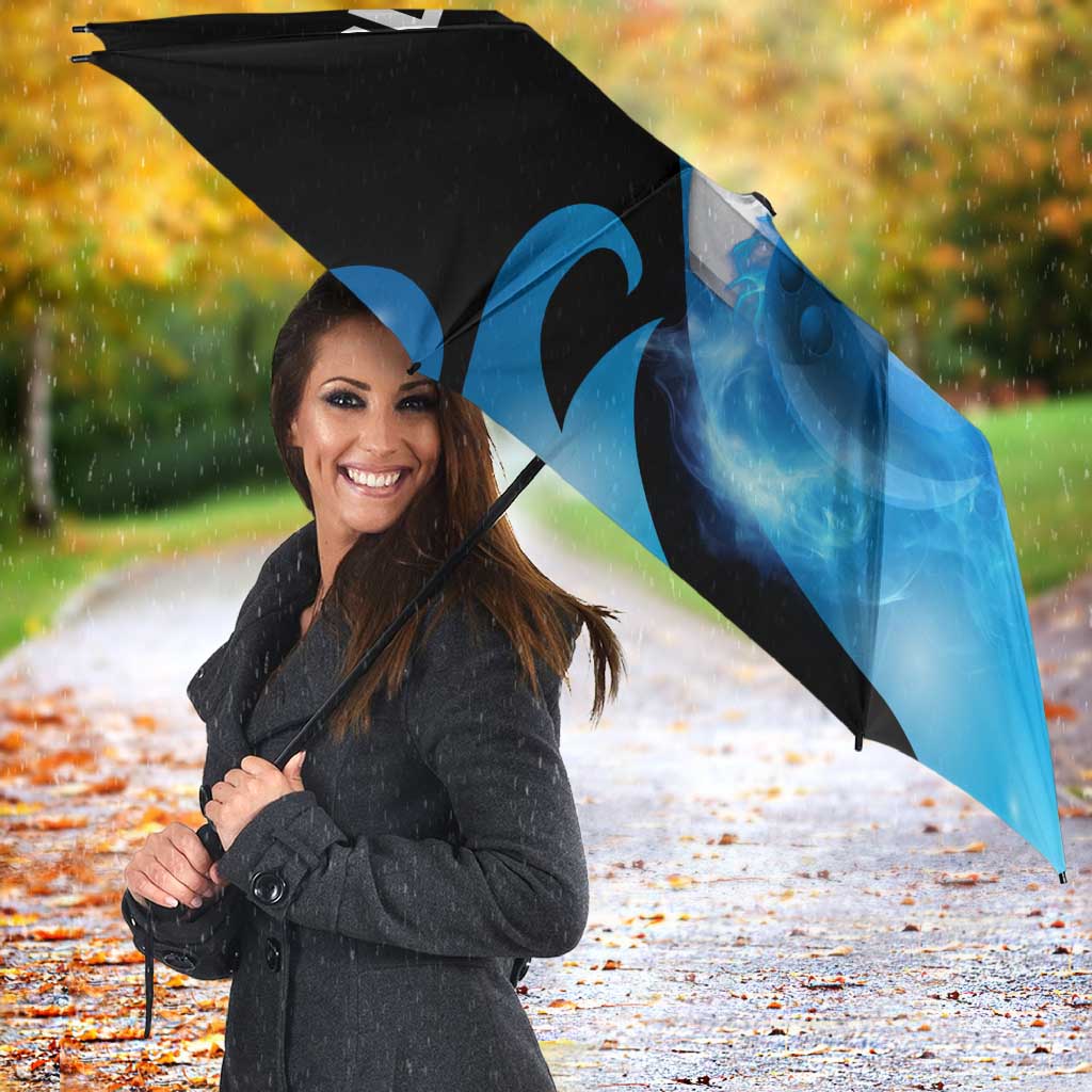 Blue Flame Bowling Ball and Pins Design Umbrella with Smoke Effects and Custom Team Name Text - Wonder Print Shop