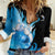 Blue Flame Bowling Ball and Pins Design Women Casual Shirt with Smoke Effects and Custom Team Name Text - Wonder Print Shop