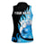 Blue Flame Bowling Ball and Pins Design Women Sleeveless Polo Shirt with Smoke Effects and Custom Team Name Text - Wonder Print Shop
