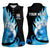 Blue Flame Bowling Ball and Pins Design Women Sleeveless Polo Shirt with Smoke Effects and Custom Team Name Text - Wonder Print Shop