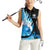 Blue Flame Bowling Ball and Pins Design Women Sleeveless Polo Shirt with Smoke Effects and Custom Team Name Text - Wonder Print Shop