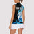 Blue Flame Bowling Ball and Pins Design Women Sleeveless Polo Shirt with Smoke Effects and Custom Team Name Text - Wonder Print Shop