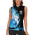 Blue Flame Bowling Ball and Pins Design Women Sleeveless Polo Shirt with Smoke Effects and Custom Team Name Text - Wonder Print Shop