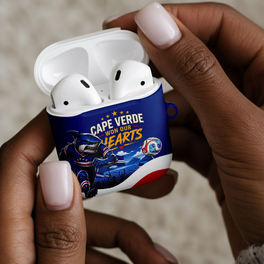 Cape Verde Won Our Hearts Soccer AirPods Case Blue Sharks Football Mascot Patriotic National Team