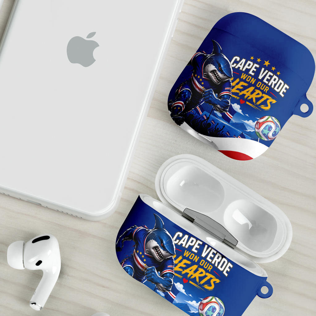 Cape Verde Won Our Hearts Soccer AirPods Case Blue Sharks Football Mascot Patriotic National Team