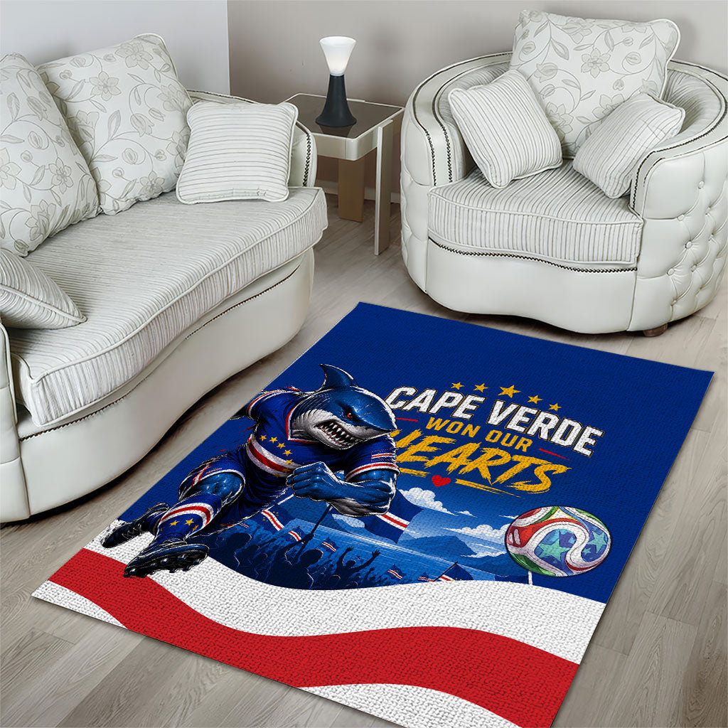Cape Verde Won Our Hearts Soccer Area Rug Blue Sharks Football Mascot Patriotic National Team