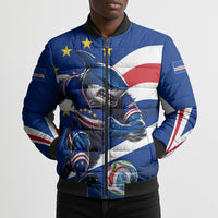 Cape Verde Won Our Hearts Soccer Bomber Puffer Jacket Blue Sharks Football Mascot Patriotic National Team