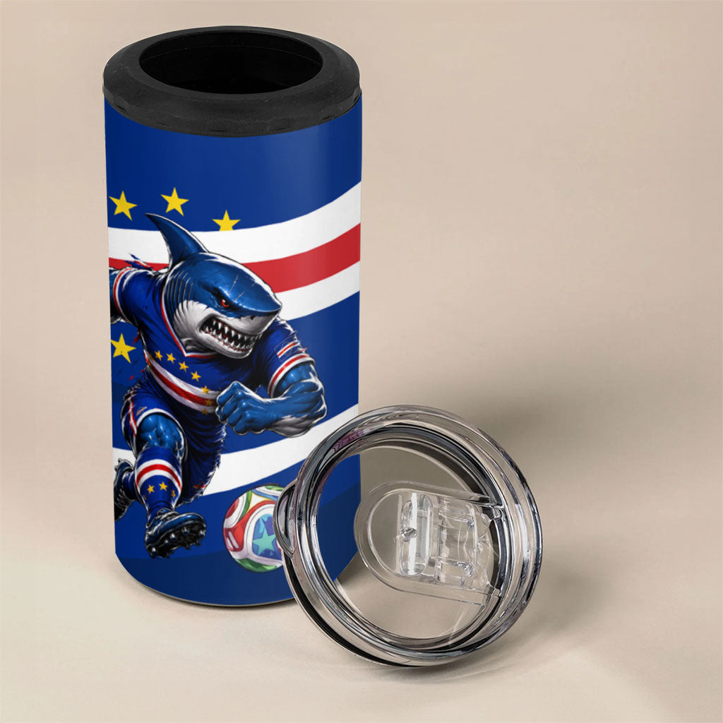 Cape Verde Won Our Hearts Soccer 4 in 1 Can Cooler Tumbler Blue Sharks Football Mascot Patriotic National Team
