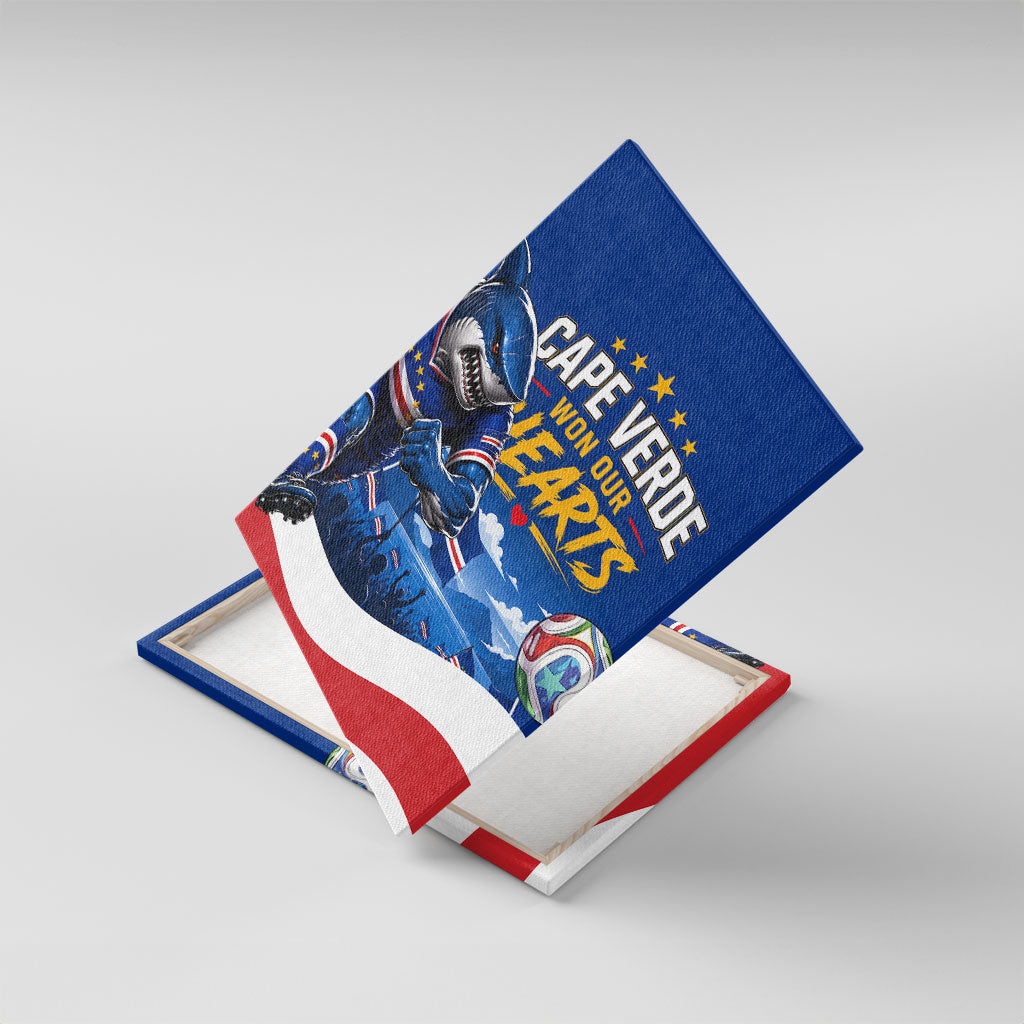 Cape Verde Won Our Hearts Soccer Canvas Wall Art Blue Sharks Football Mascot Patriotic National Team